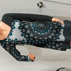 Luna Claire Black and Teal Long Sleeve Dress